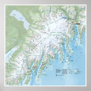 Póster Poster del mapa de los fiordos de Kenai