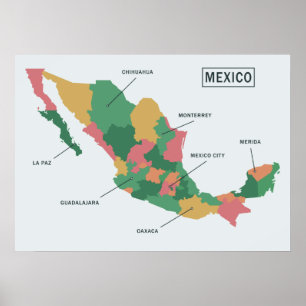 Póster Poster del mapa de México