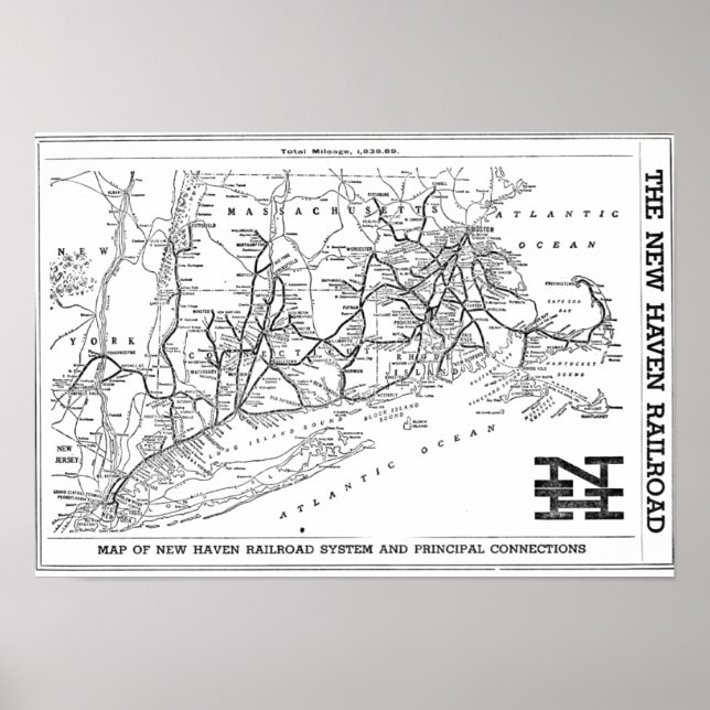 Póster Poster del mapa de New Haven Railroad 1956 (Frente)