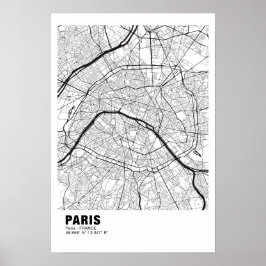 Póster Poster del Mapa de París - Mapa blanco de Francia