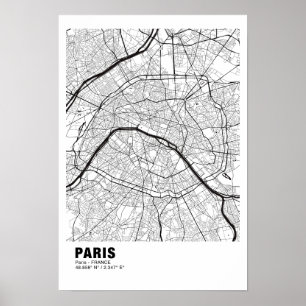 Póster Poster del Mapa de París - Mapa blanco de Francia