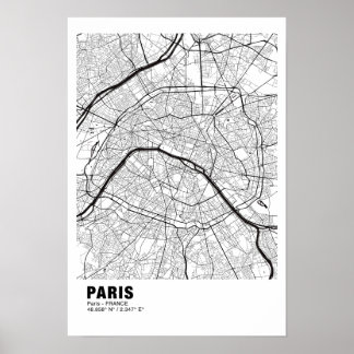 Póster Poster del Mapa de París - Mapa blanco de Francia