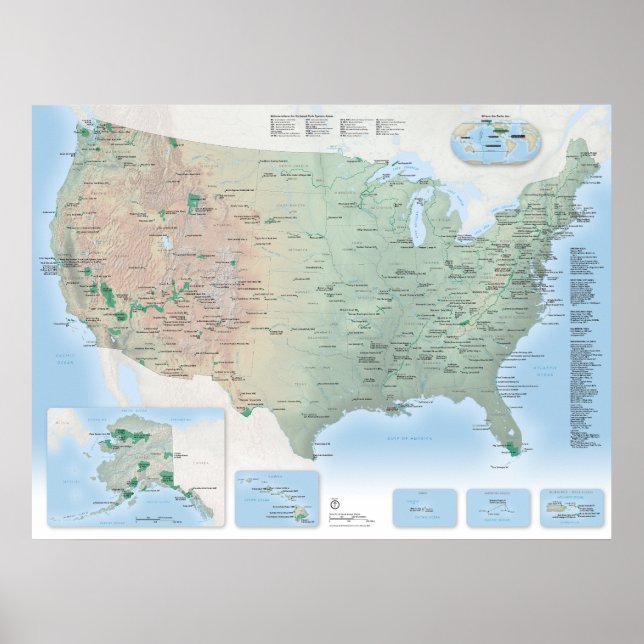 Póster Poster del Mapa de Parques Nacionales de Estados U (Frente)