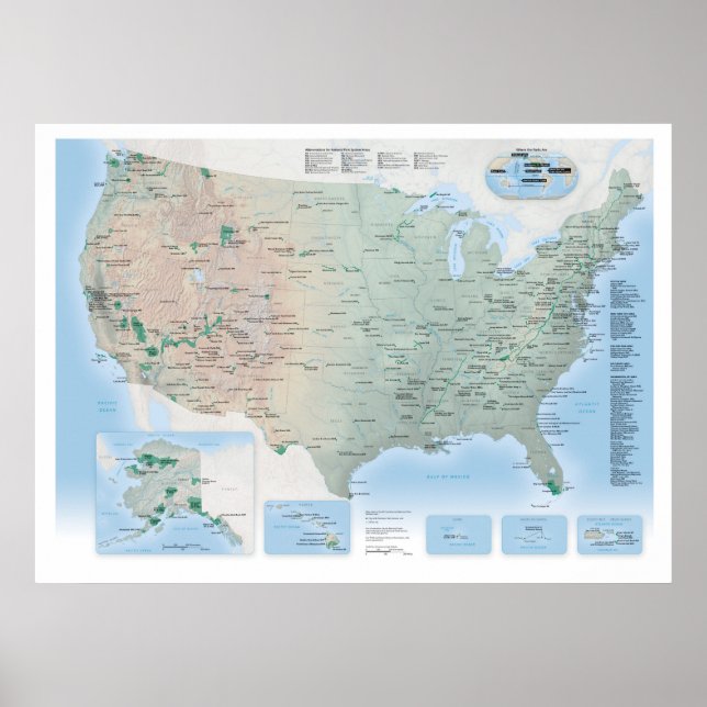 Póster Poster del Mapa de Parques Nacionales de los Estad (Frente)