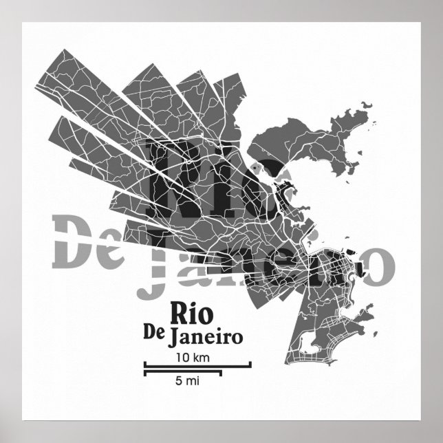 Póster Poster del mapa de Río de Janeiro (Frente)