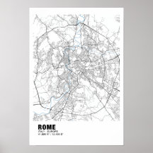 Poster del Mapa de Roma - Mapa Blanco de Italia
