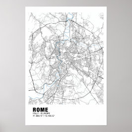 Póster Poster del Mapa de Roma - Mapa Blanco de Italia