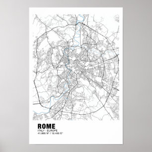 Póster Poster del Mapa de Roma - Mapa Blanco de Italia