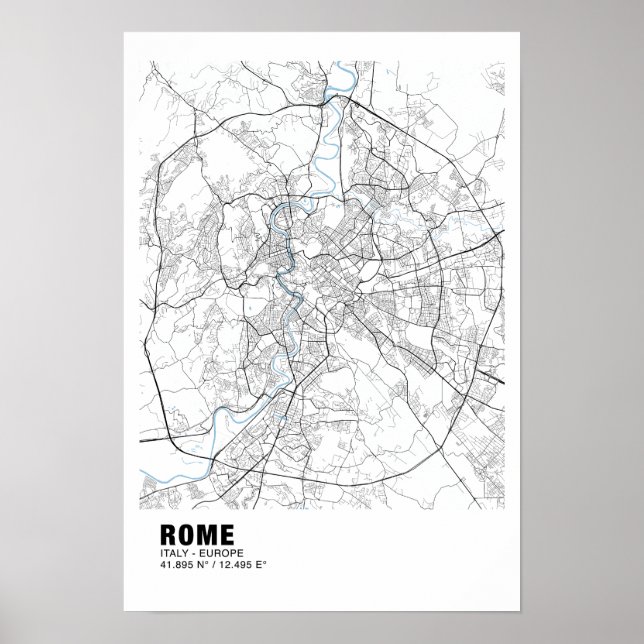 Póster Poster del Mapa de Roma - Mapa Blanco de Italia (Frente)