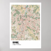 Poster del Mapa de Roma - Mapa de Vintage de Itali