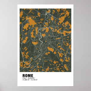 Póster Poster del Mapa de Roma - Mapa Verde de Italia