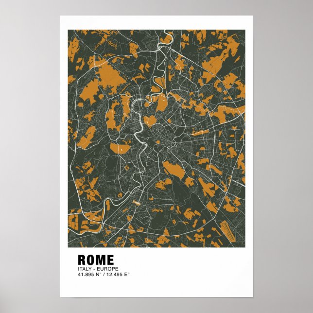 Póster Poster del Mapa de Roma - Mapa Verde de Italia (Frente)