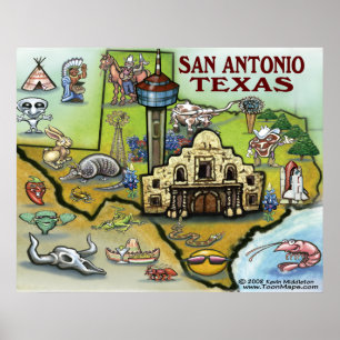 Póster Poster del mapa de San Antonio TEXAS