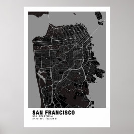 Póster Poster del mapa de San Francisco - Mapa negro de C