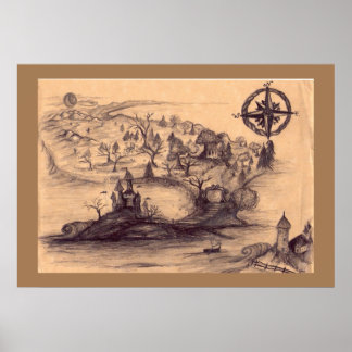 Póster Poster del mapa de tierras de Fantasy Land Map