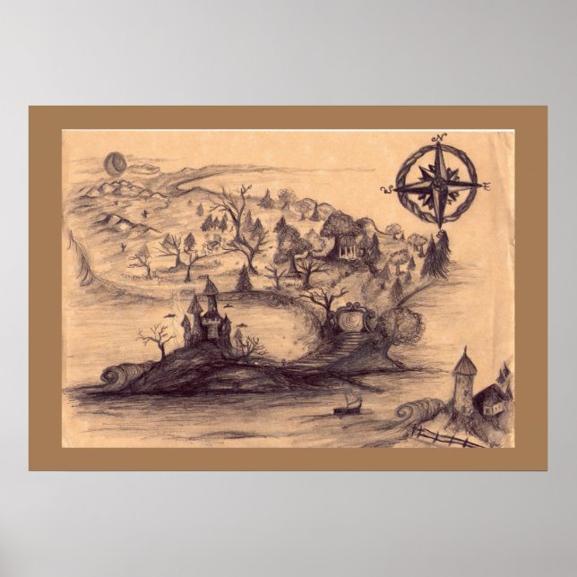 Póster Poster del mapa de tierras de Fantasy Land Map (Frente)