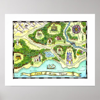 Póster Poster del mapa de tierras de muchas historias