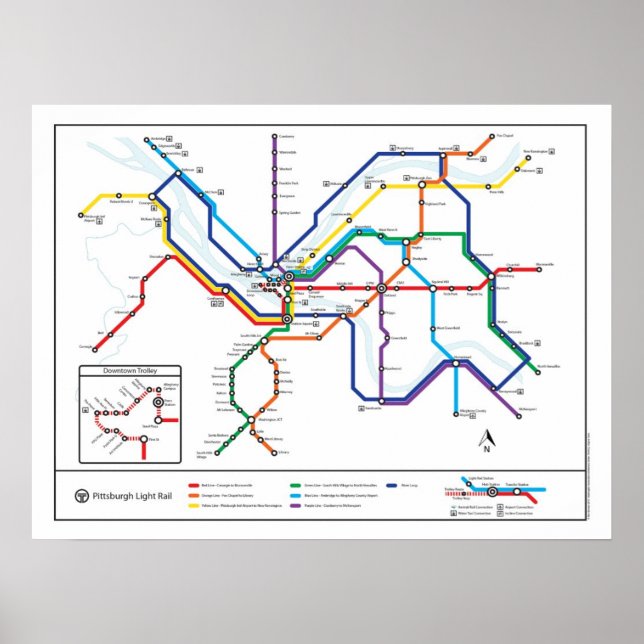 Póster Poster del mapa de tránsito de Pittsburgh (Frente)