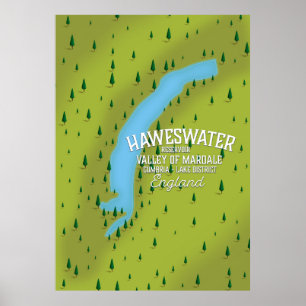 Póster Poster del mapa de viajes del embalse Haweswater R
