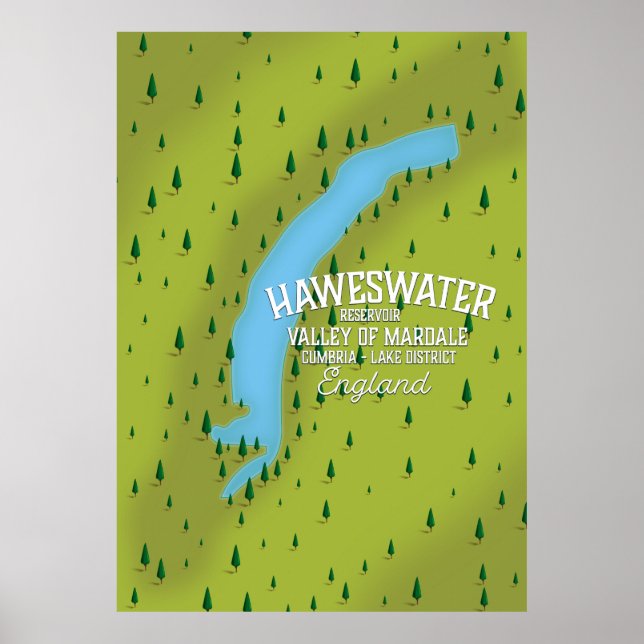 Póster Poster del mapa de viajes del embalse Haweswater R (Frente)