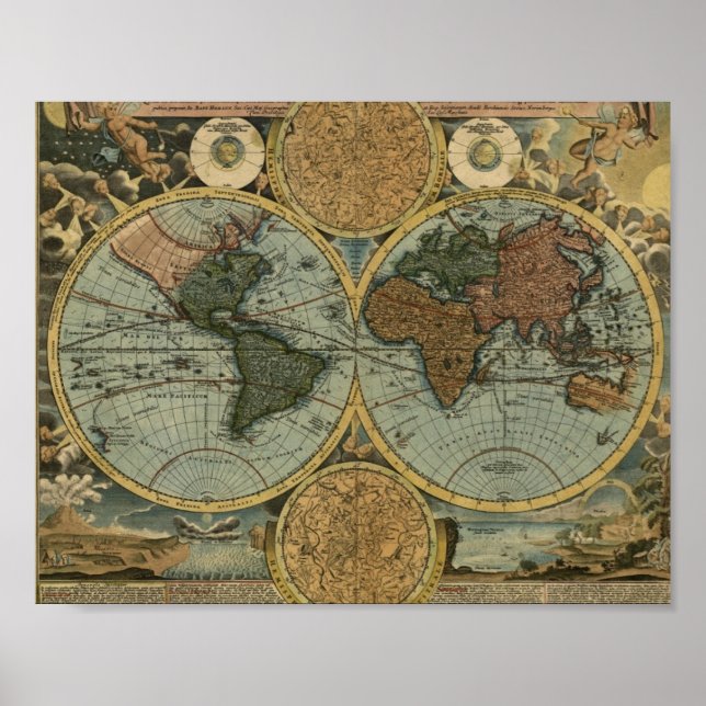 Póster poster del Mapa del Antiguo Mundo Hogar 1716 (Frente)