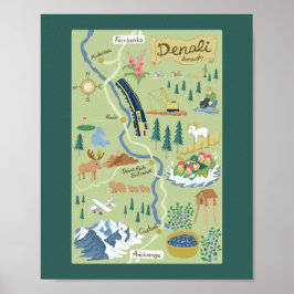 Póster Poster del mapa del Borough de Denali