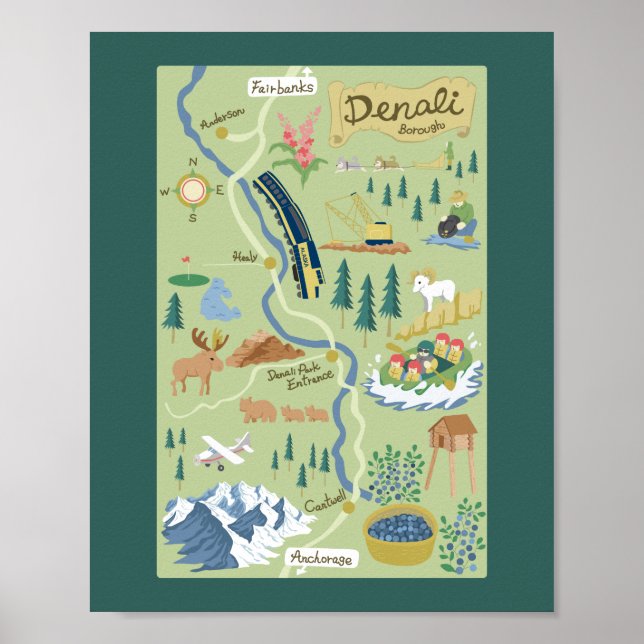 Póster Poster del mapa del Borough de Denali (Frente)