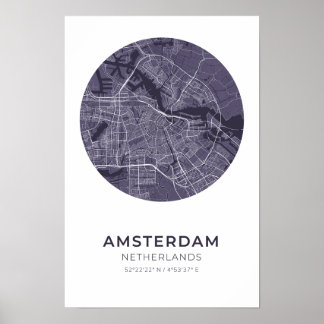 Póster Poster del Mapa del Círculo Púrpura de Ámsterdam,