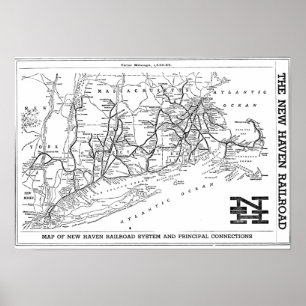 Póster Poster del mapa del ferrocarril 1956 de New Haven