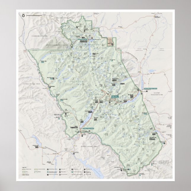 Póster Poster del mapa del glaciar (Montana) (Frente)