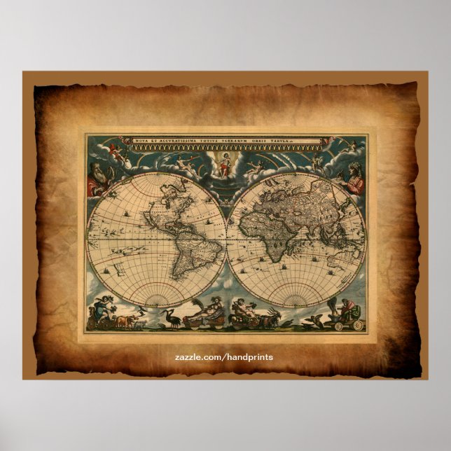 Póster Poster del mapa del mundo antiguo (Frente)