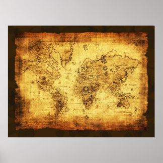 Póster Poster del Mapa del Mundo Antiguo de tonos dorados