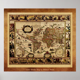Póster poster del Mapa del Mundo de 1635