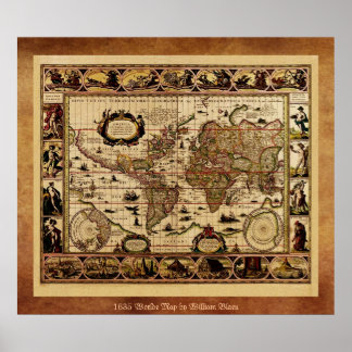 Póster poster del Mapa del Mundo de 1635