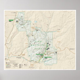 Póster Poster del mapa del Parque Nacional de Zion (Utah)