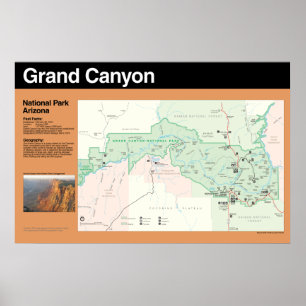 Póster Poster del Mapa del Parque Nacional del Gran Cañón