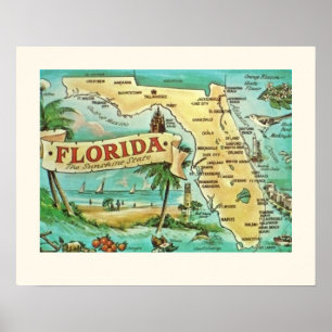 Póster Poster del mapa Florida Retro 16x20
