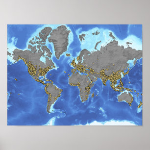 Póster Poster del mapa global de deslizamientos de tierra