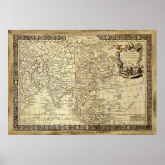 Póster poster DEL MAPA MUNDIAL ANTIGUO DE 1700