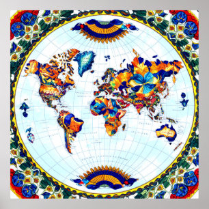 Póster Poster del Mapa Mundial de Majolica