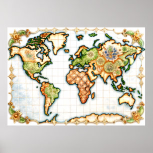 Póster Poster del Mapa Mundial de Majolica