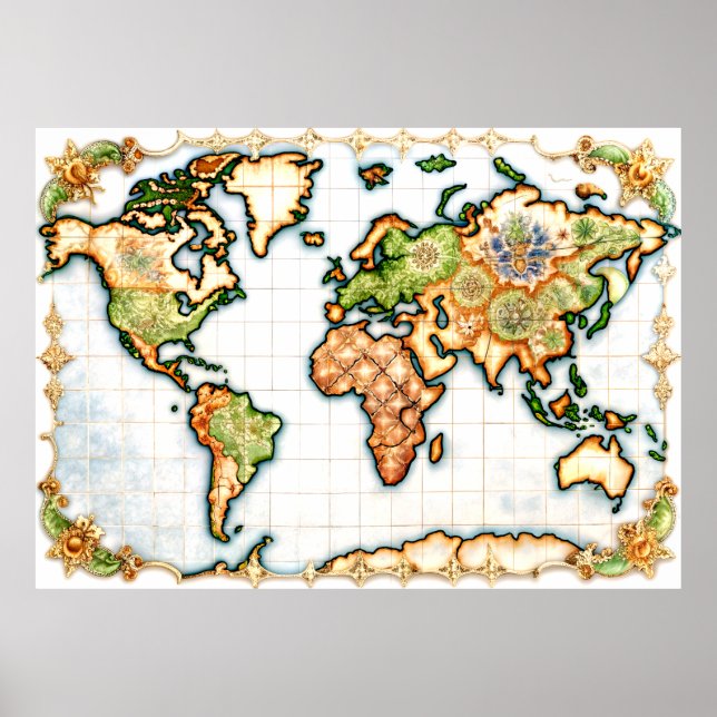 Póster Poster del Mapa Mundial de Majolica (Frente)