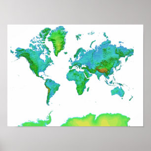 Póster Poster del Mapa Mundial de Socorro Sombreado