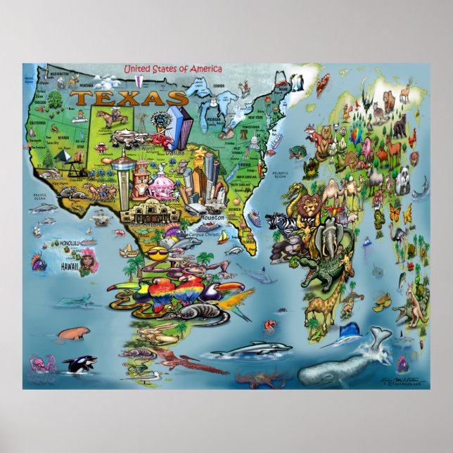 Póster Poster del Mapa Mundial de Texas (Frente)