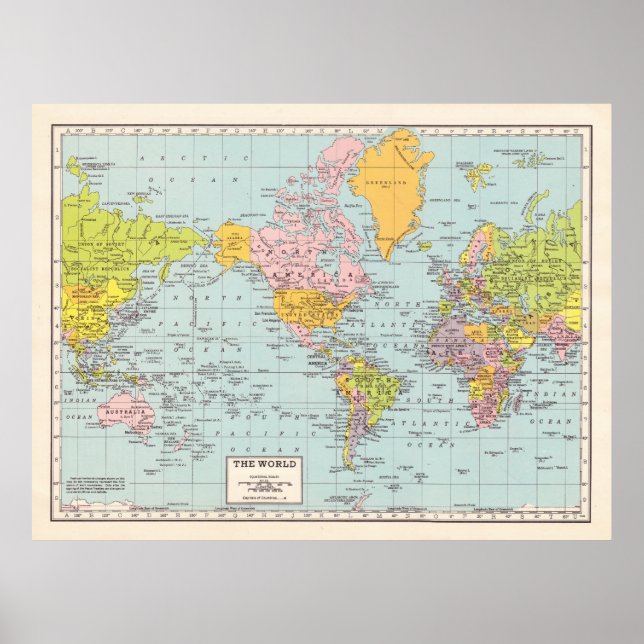 Póster Poster del Mapa Mundial de Vintage (Frente)