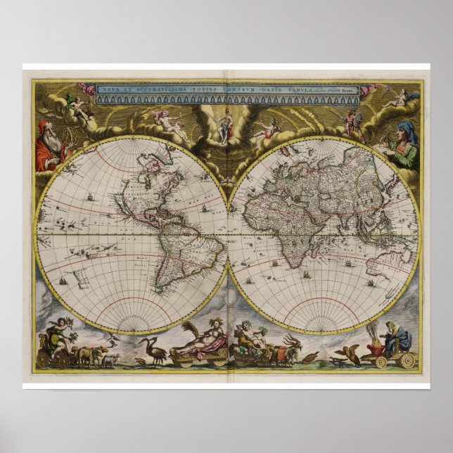 Póster Poster del Mapa Mundial de Vintage (1664) (Frente)