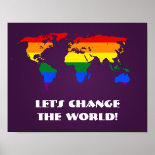 Póster poster del mapa mundial del orgullo LGBT arcoiris