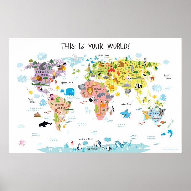 Póster Poster del Mapa Mundial Infantil para Chicas (Frente)