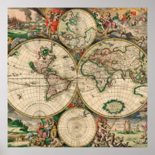 Póster Poster del Mapa Mundial Vintage 1689