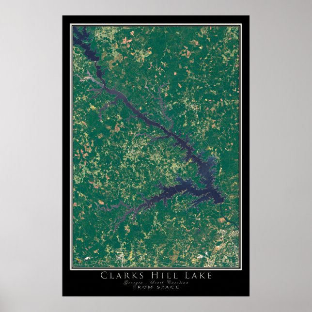 Póster Poster del mapa satelital Clarks Hill Lake Georgia (Frente)